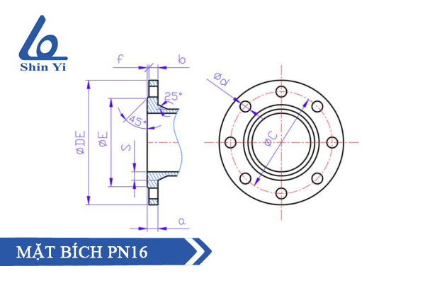 Cấu tạo mặt bích PN 16 - thương hiệu Shinyi